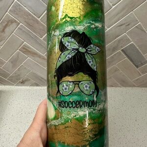 Green and Gold Soccer Mom epoxy 20 oz Tumbler